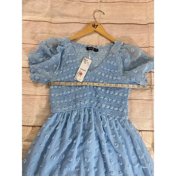 NWT Tecrew Women's Blue Chiffon Short Sleeve Dress - Medium - Picture 9 of 13